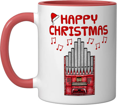 Taza cerámica navideña para organista cristiano roja/blanca