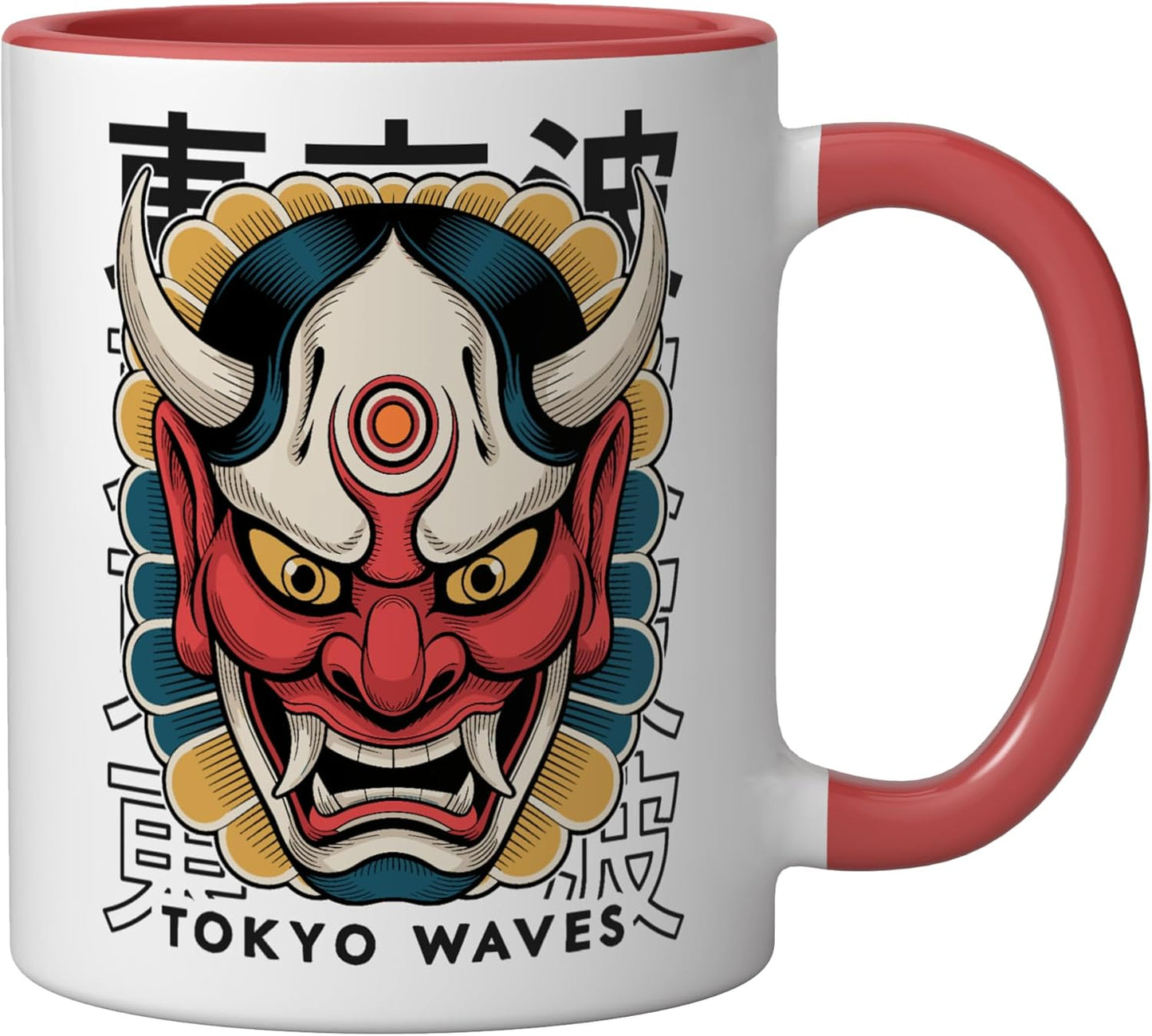Taza Cerámica Mascarilla Oni Rojo/Blanco