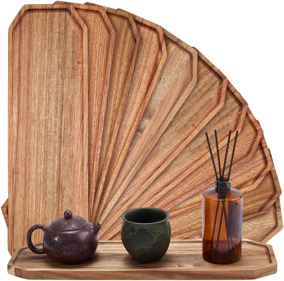 12 Bandejas Acacia Forma Octágono Mesa Café