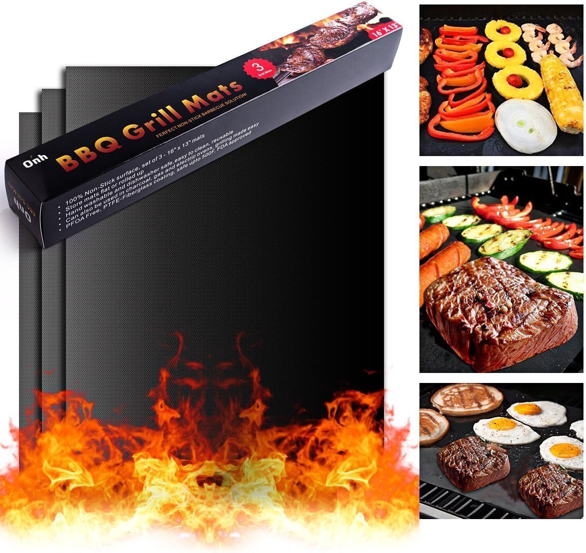 3 Pzas Alfombrilla Barbacoa Antiadherente Negro