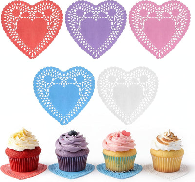 Doilies de papel en forma de corazón, 100 unidades, 5 colores, 4 pulgadas