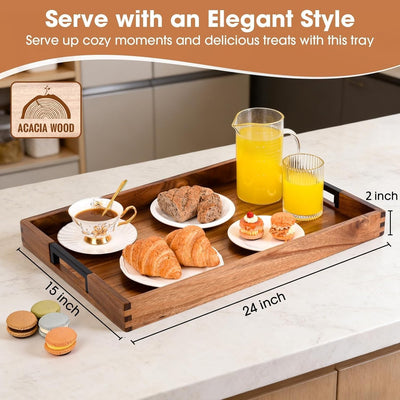 Bandeja otomana acacia grande para sala y mesa de café