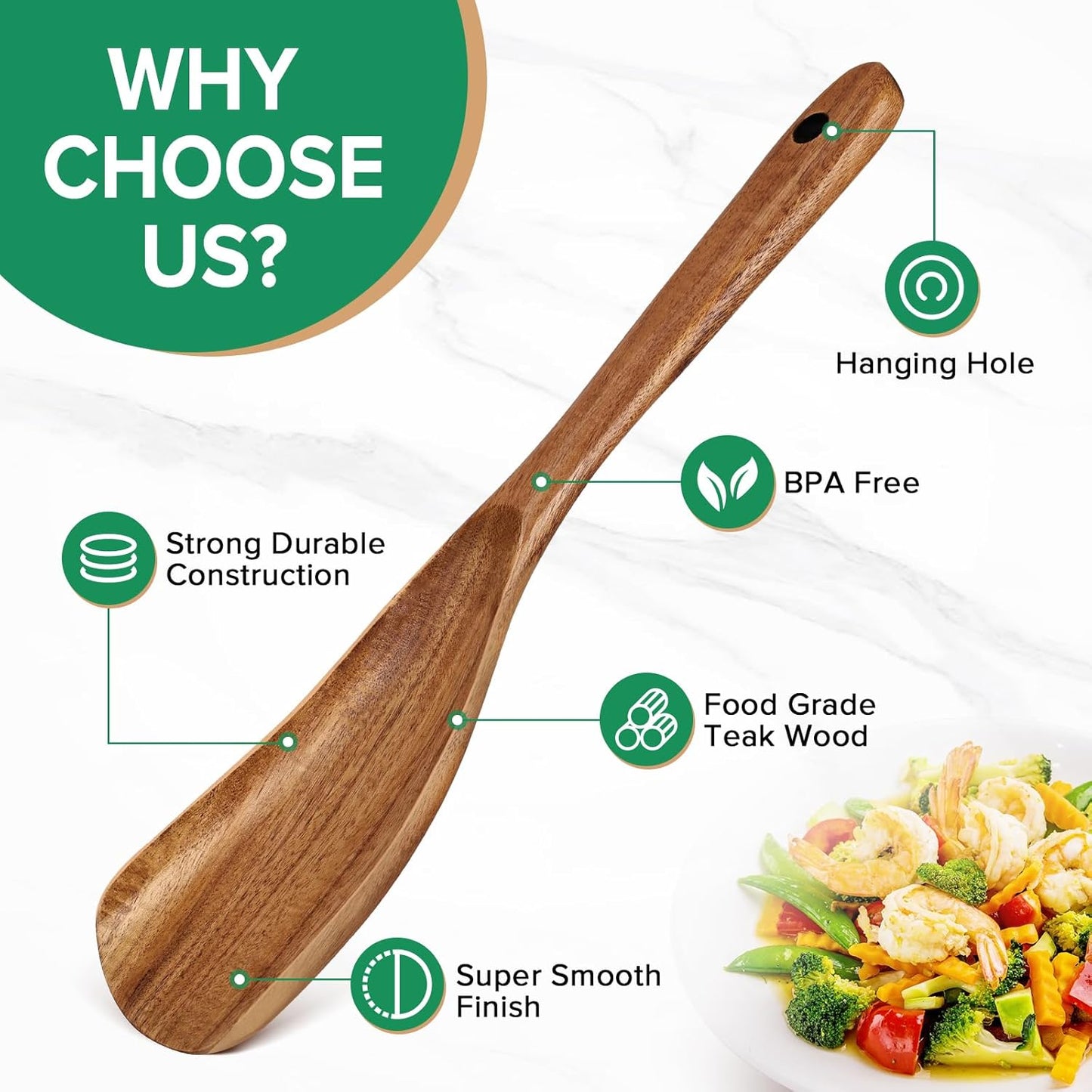 Cucharas de madera para cocinar espátula multifunción de mango de teca
