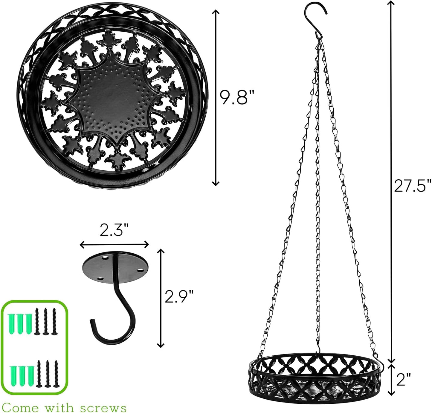 2 Pzas Macetas Colgantes Metal 9.8pulg Negro Balcón