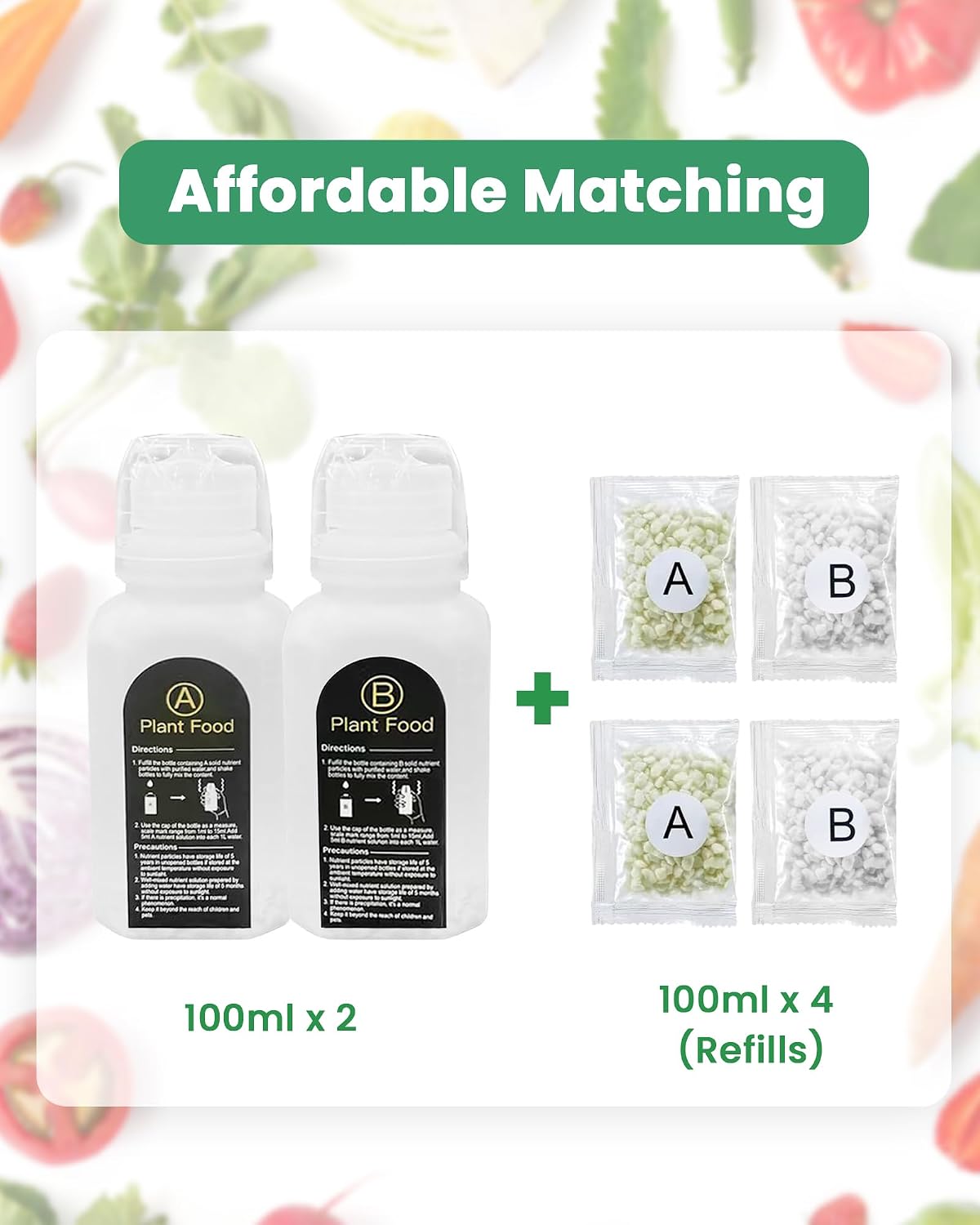 Alimento para plantas hidropónicas A&B hierbas frutas flores