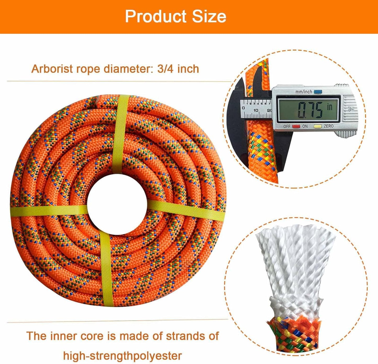 Cuerda poliéster trenzada doble 3/4pulg x50ft resistente