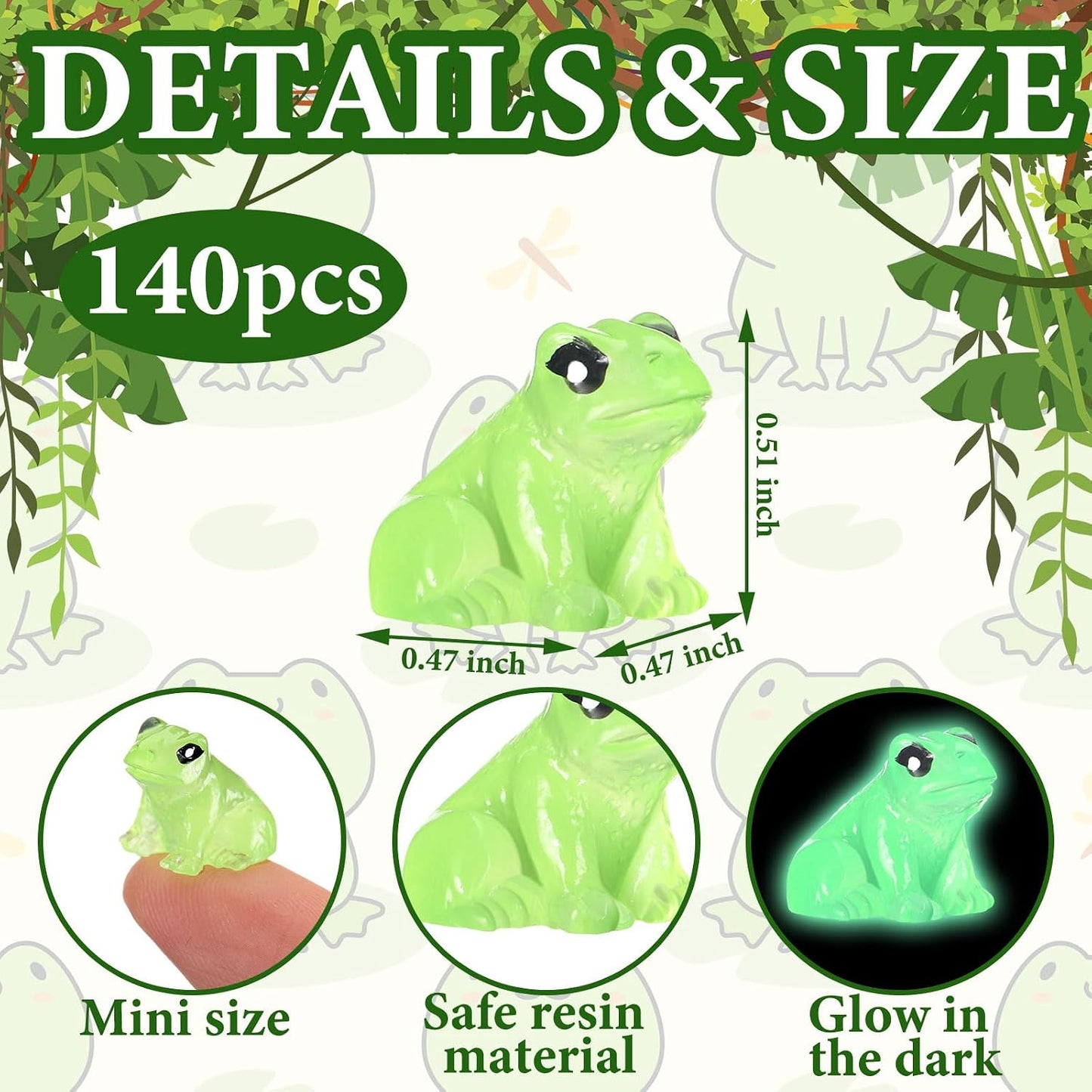 140 Ranas Resina Miniatura Brillan en Oscuridad Decoración Hogar
