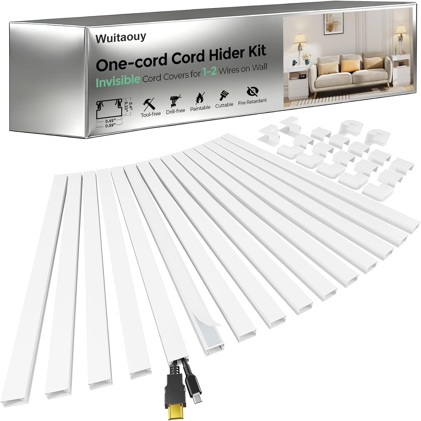 Ocultador cables pared cubiertas pintables 212.6pulg