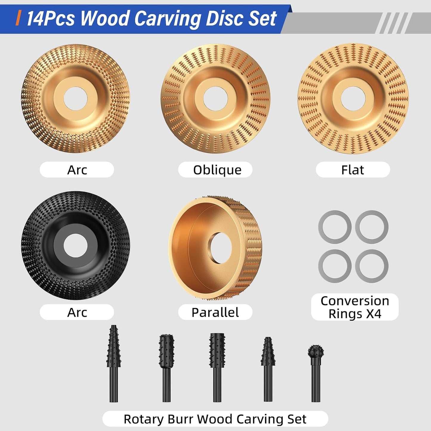 Set 14 Discos Tallado Madera para Amoladora Angular