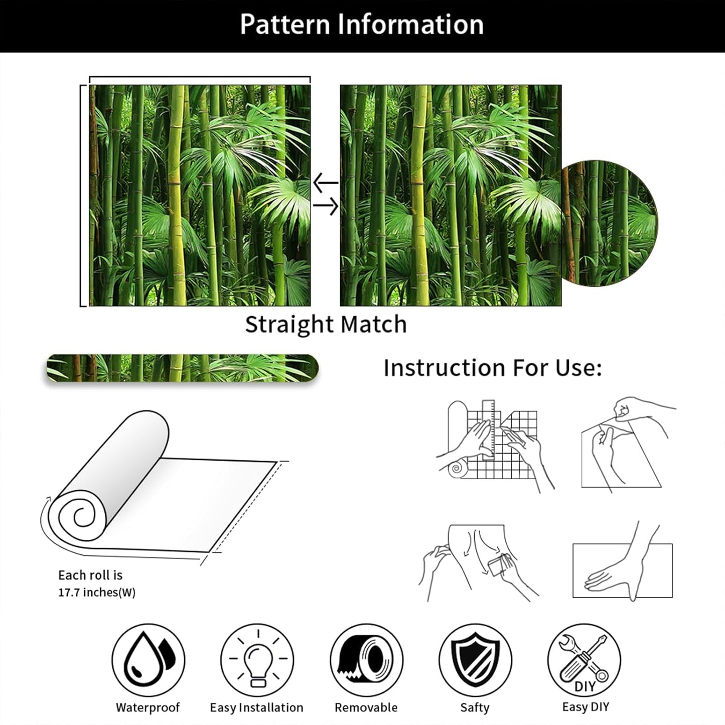 Papel tapiz bambú verde esmeralda adhesivo impermeable