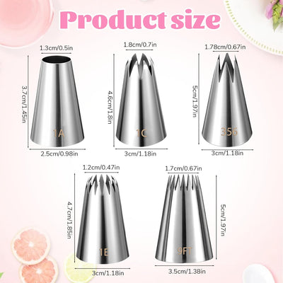 Set 5 puntas tuberías acero inox para glaseado decoración