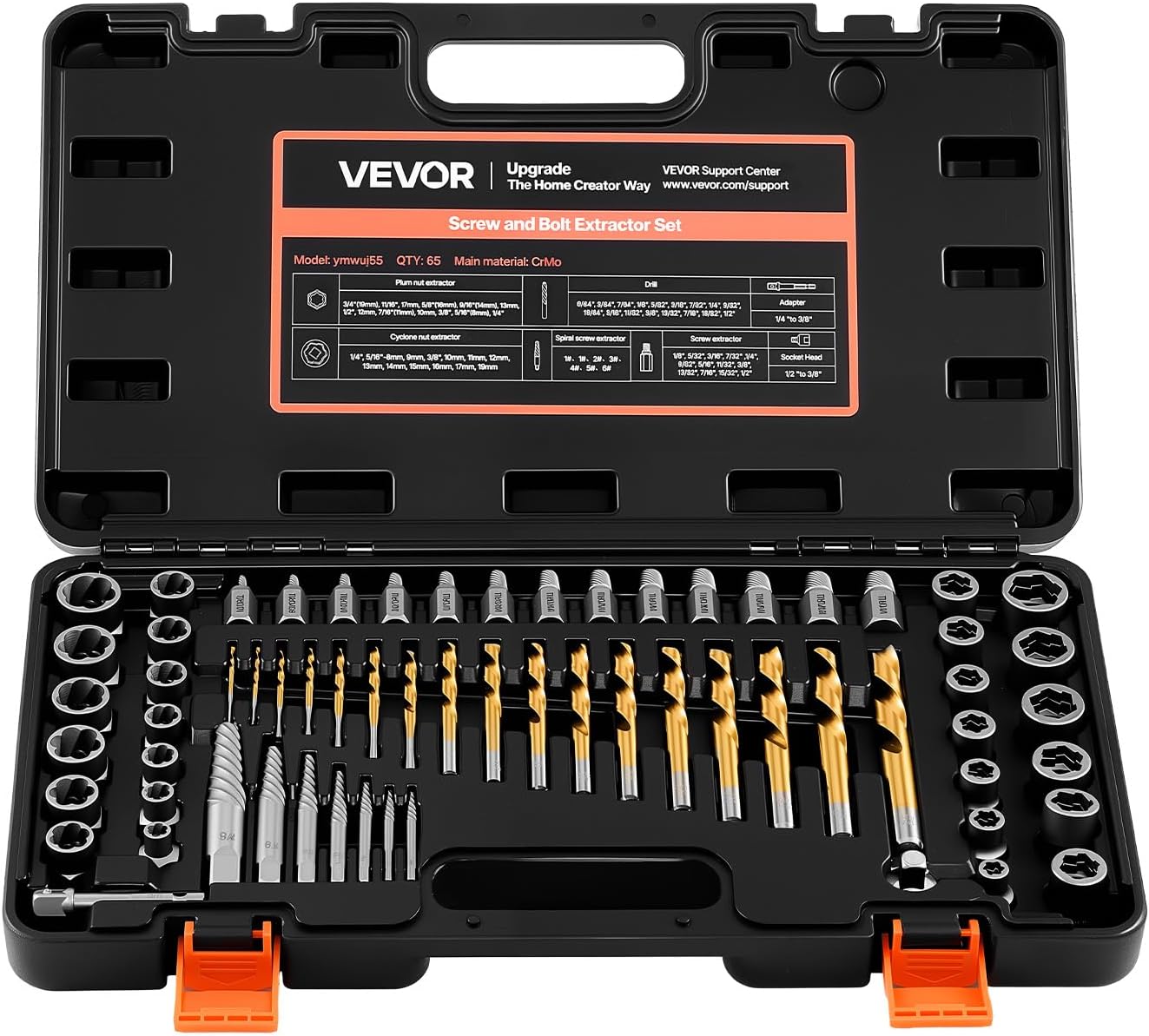 Kit extractor pernos 65 pzas para tuercas dañadas