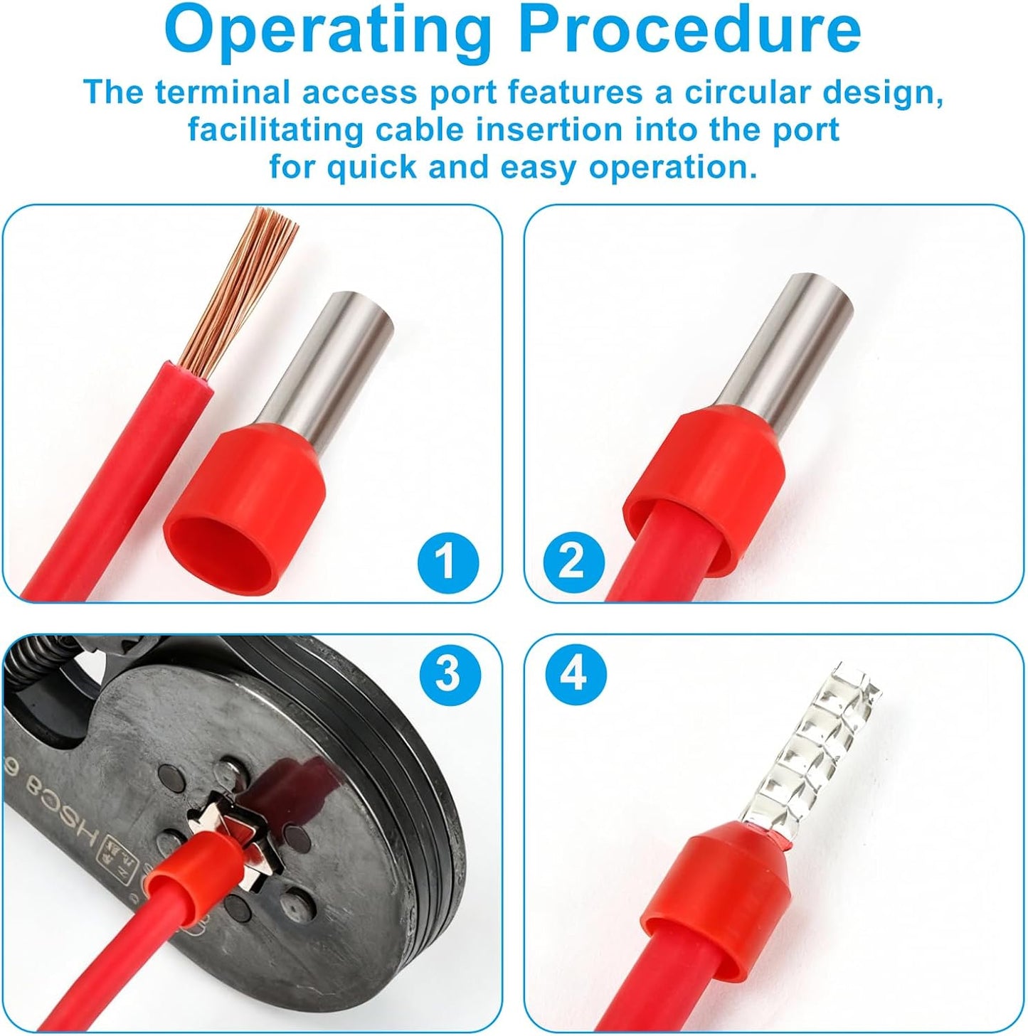 Set 200 Conectores Ferrula Cable 8AWG Isolados Rojo y Negro