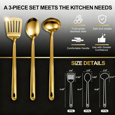 Juego de utensilios de cocina de acero inoxidable con chapado en oro
