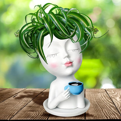 Maceta con cara de dama para suculentas y decoración