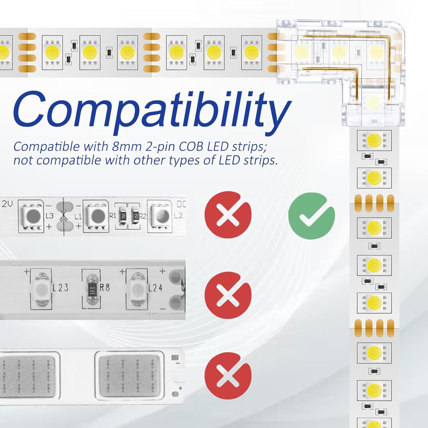 12 Conectores LED 2 Pines 0.315pulg Con Esquina y Extensión L