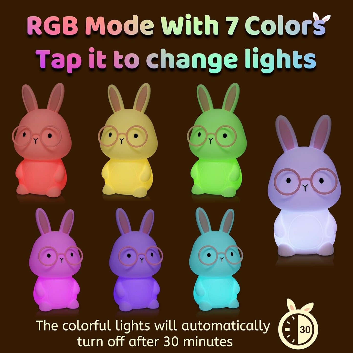 Luz Nocturna Conejo Silicona 8 Luces Color Regalo Niños