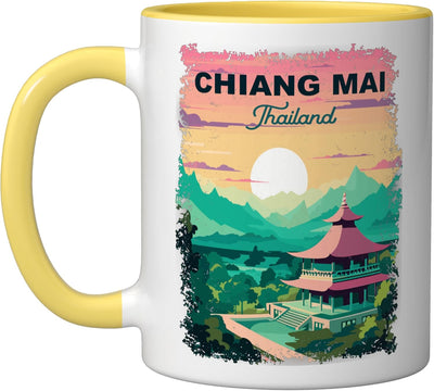 Taza de cerámica vintage Chiang Mai Tailandia amarillo/blanco