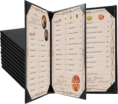 Pack 12 Fundas Menú Cuero Sintético Negro 8.5x11pulg