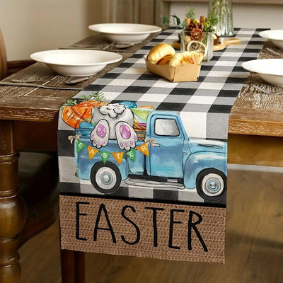 Mesa Camino Bufalo Pascua 13x72pulg Camión Flores Azules Algodón