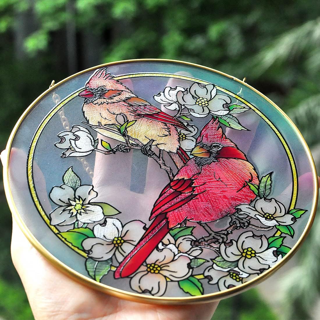 Atrapasoles cardenales 6.3pulg vidrio pintado decoración hogar