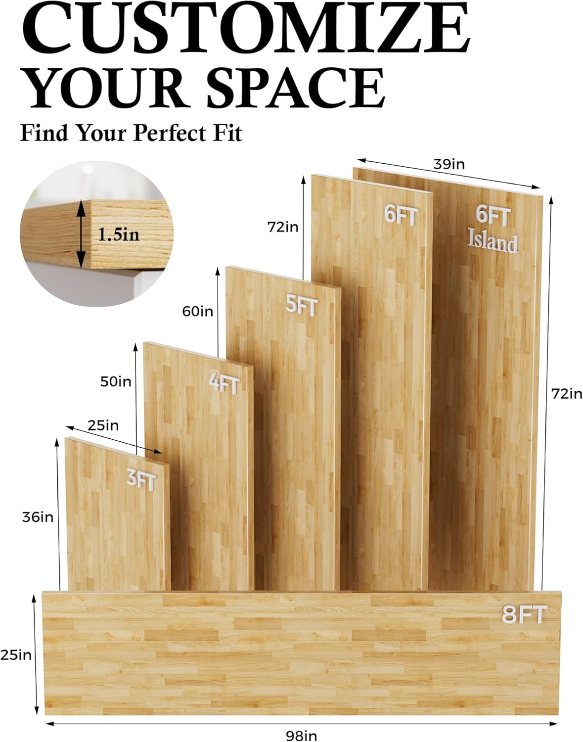 Bloque carnicero madera abedul 6ft tabla cortar cocina mesa isla