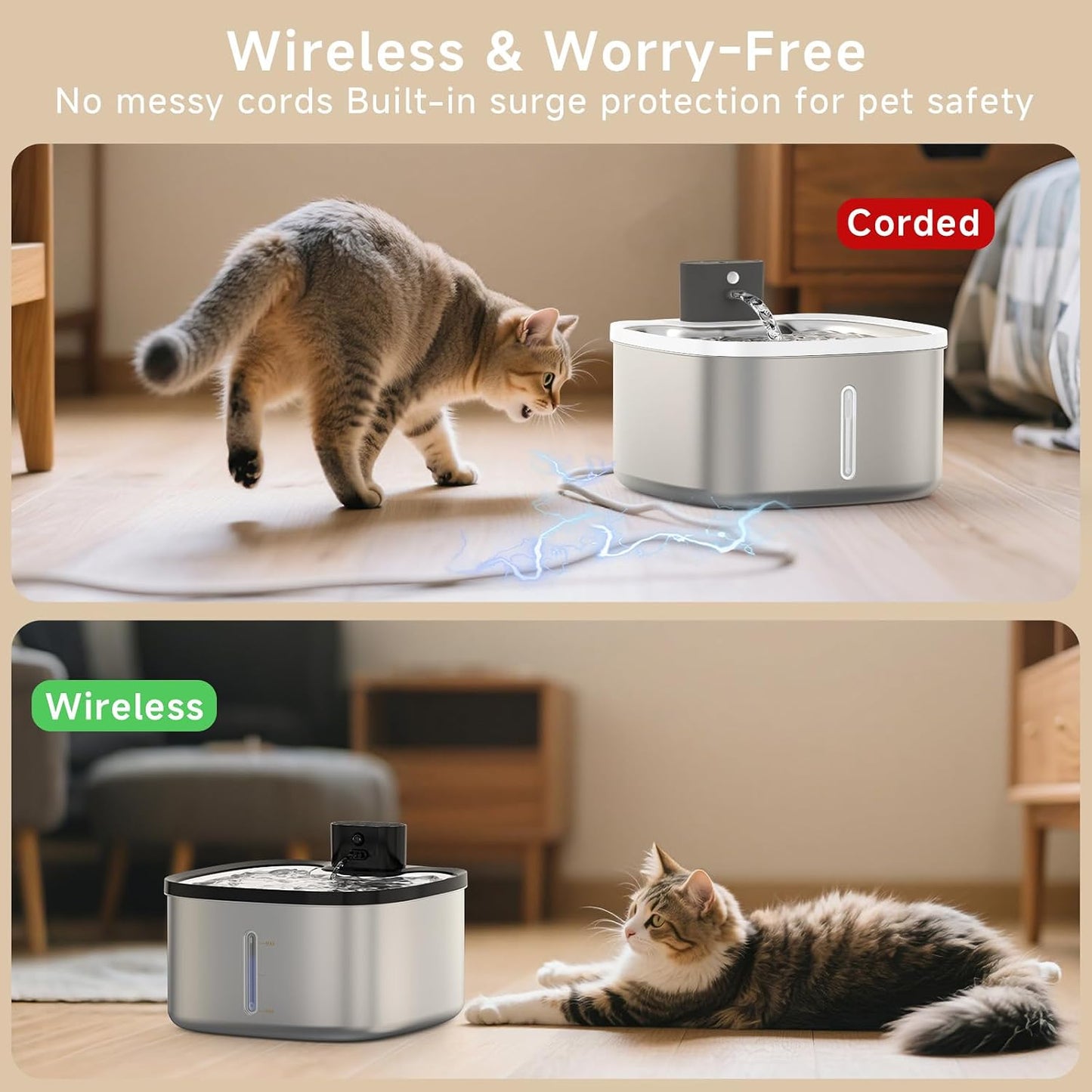 Fuente agua gato acero inox automática sensor movimiento