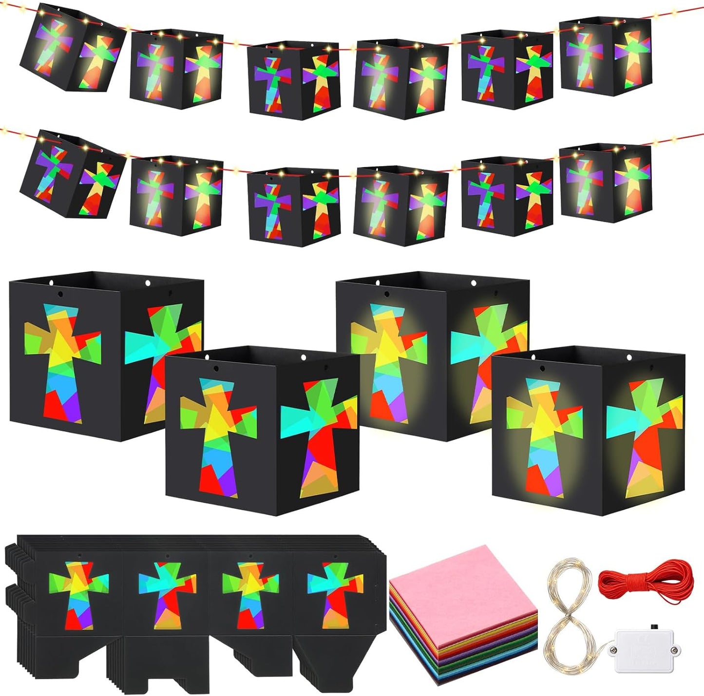 Linterna de papel seda religiosa con cadena luz DIY