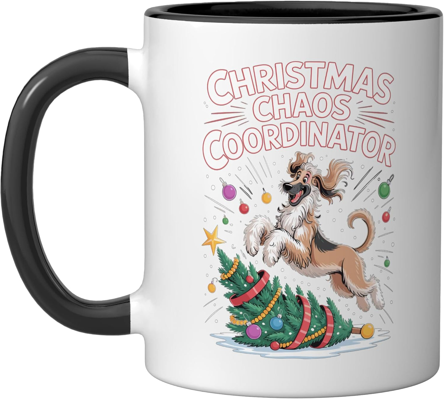 Taza Cerámica Perro Afghano Navidad Negro/Blanco