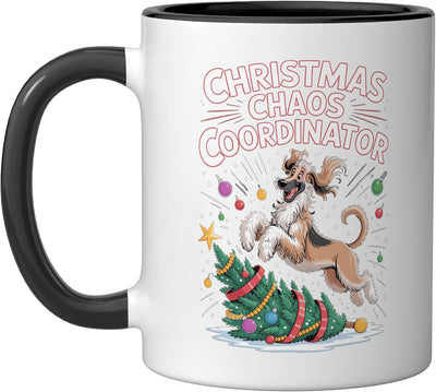 Taza Cerámica Perro Afghano Navidad Negro/Blanco