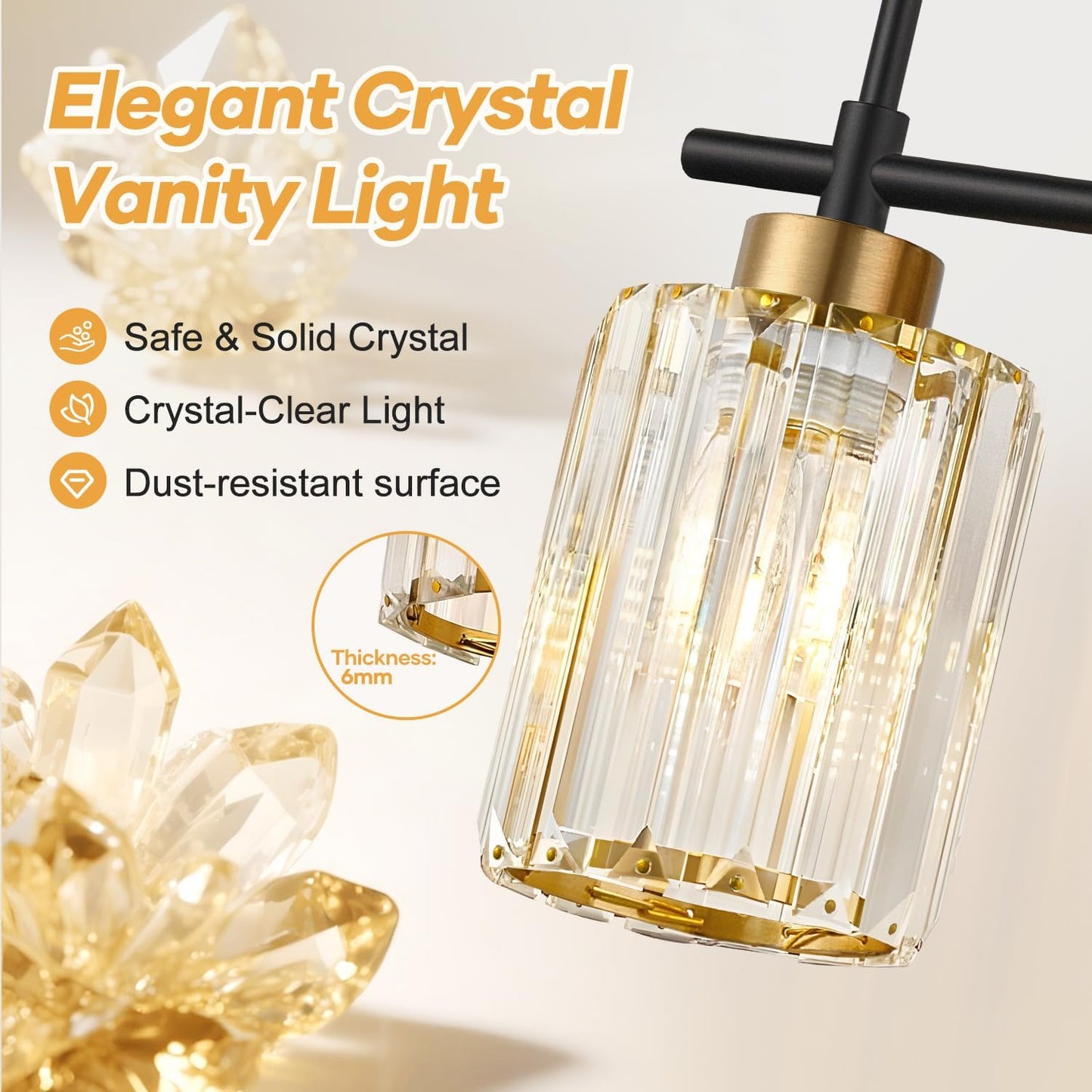 Lámpara baño cristal K9 4 luces negras y doradas aplique E26