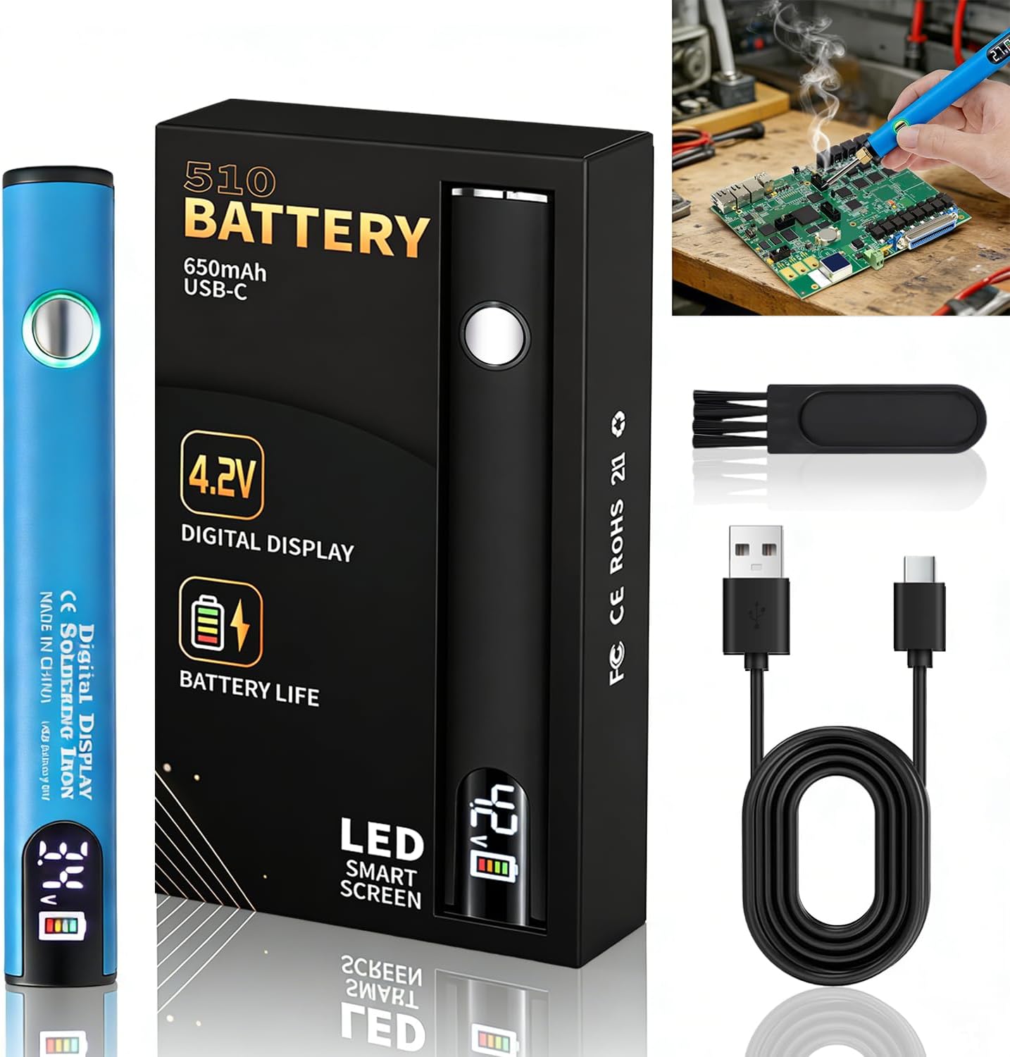 Kit soldador inalámbrico 3 temp conector 510 hilos