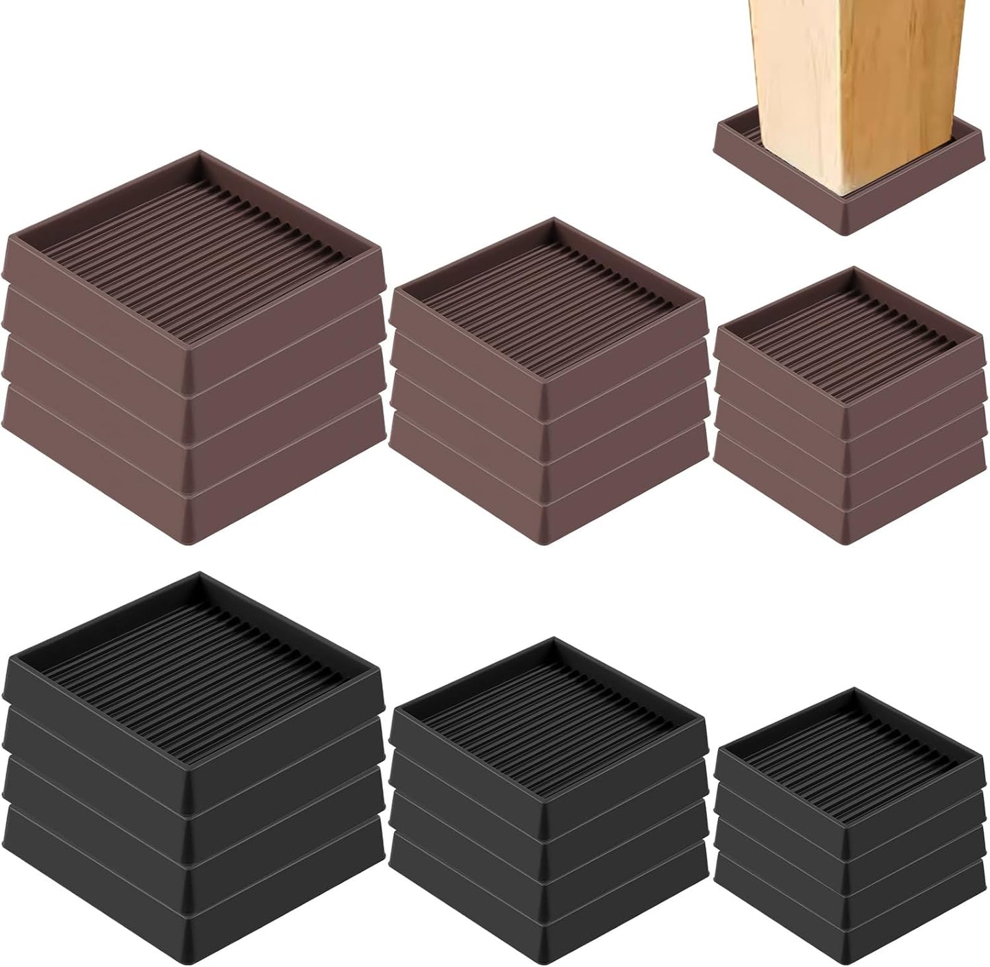 Set 4 Tazas Cuadradas Goma Negra Antiderrap 3x3pulg