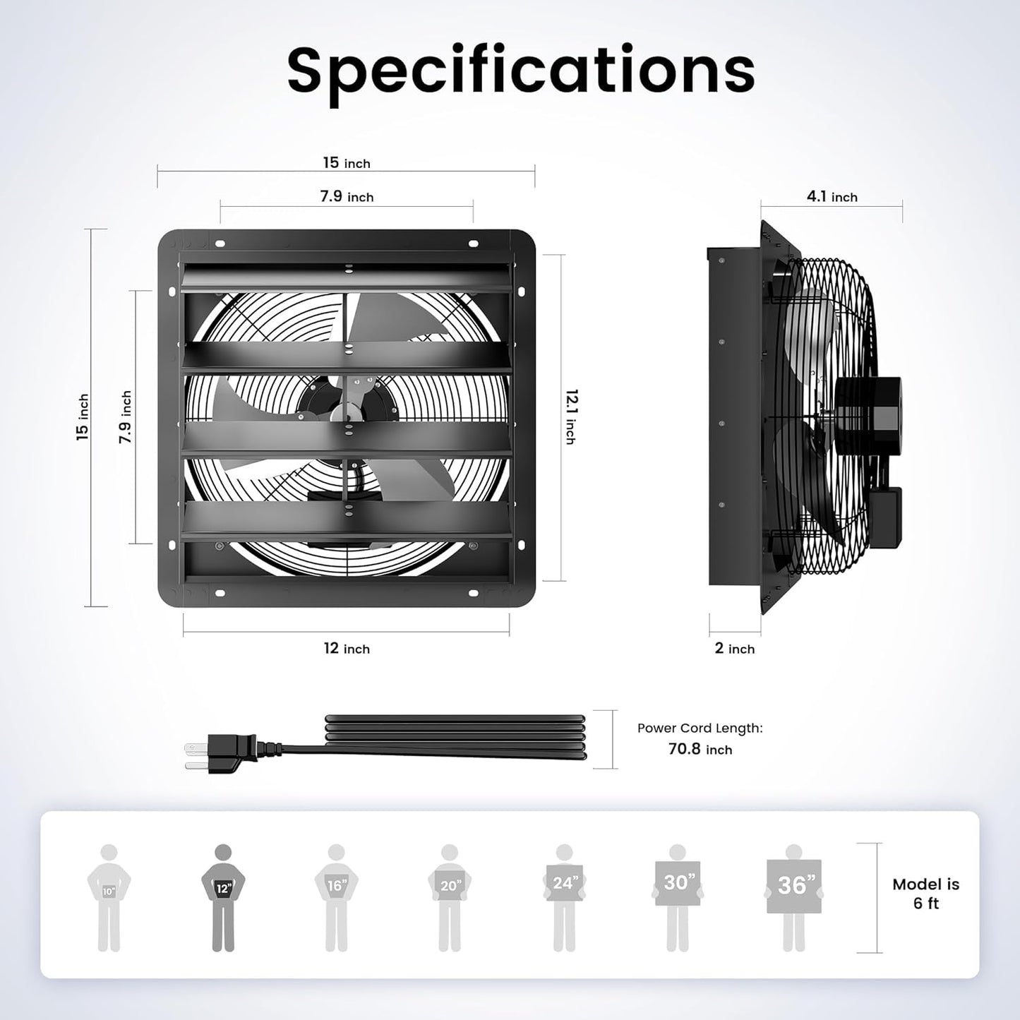 Ventilador escape obturador 12pulg motor EC pared 6ft