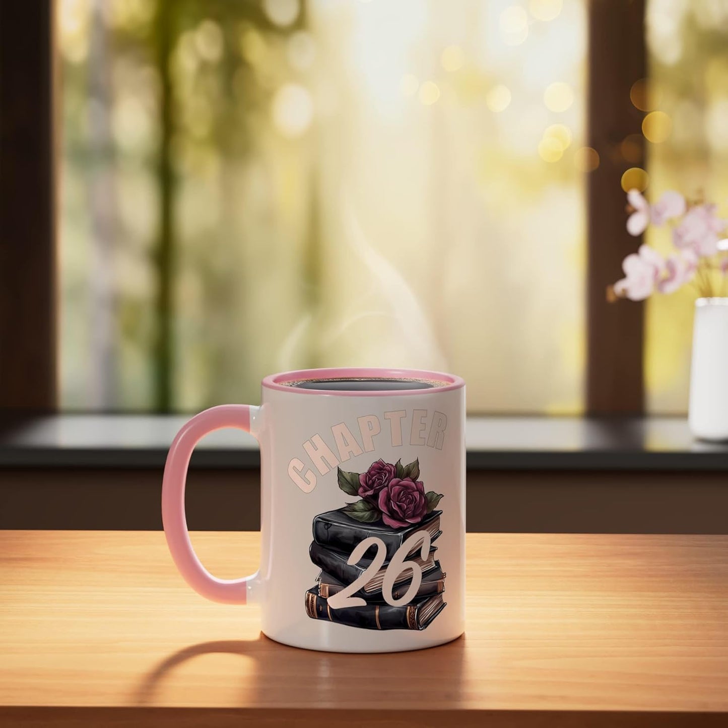 Taza de cerámica con texto «It's My Birthday» para mujer, diseño de libro, rosa y blanco