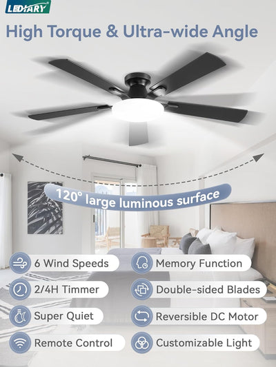Ventilador techo 52pulg LED 30W 6velocidades motor DC silencioso