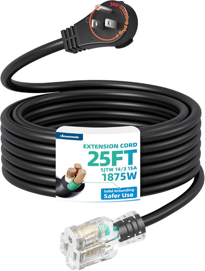 Cable extensión plano giratorio 25ft negro 125V