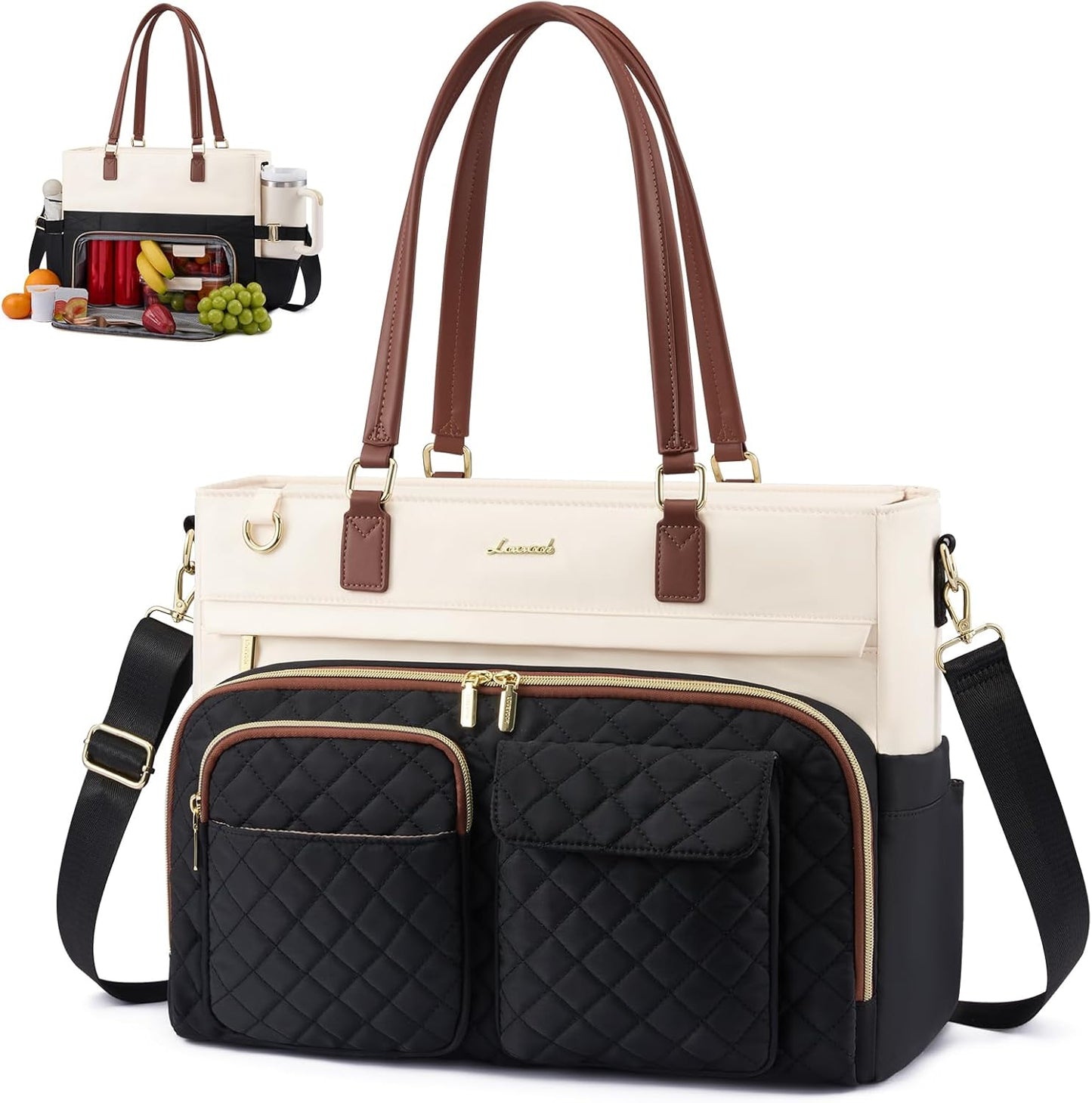 Bolsa almuerzo mujer soporte taza comp laptop 17.3pulg negra