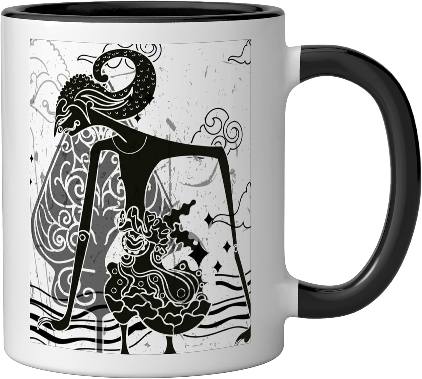 Taza cerámica con diseño de sombras tradicionales indonesias Wayang