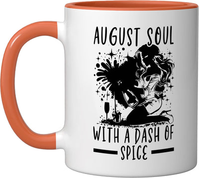 Taza Cerámica Cumpleaños Agosto Niña Naranja/Blanco