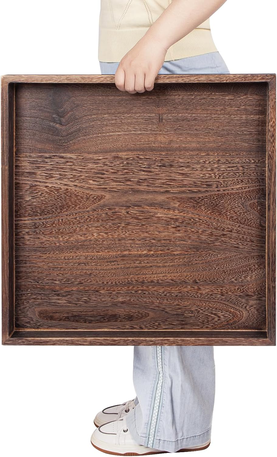 Bandeja otomana de madera grande cuadrada para mesa de café sala de estar marrón rústico