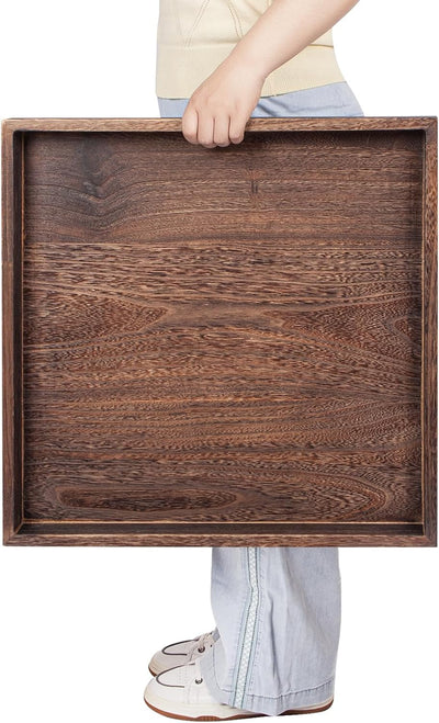 Bandeja otomana de madera grande cuadrada para mesa de café sala de estar marrón rústico