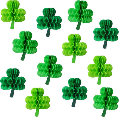 18 Adornos Panal San Patricio Trébol Verde 3D