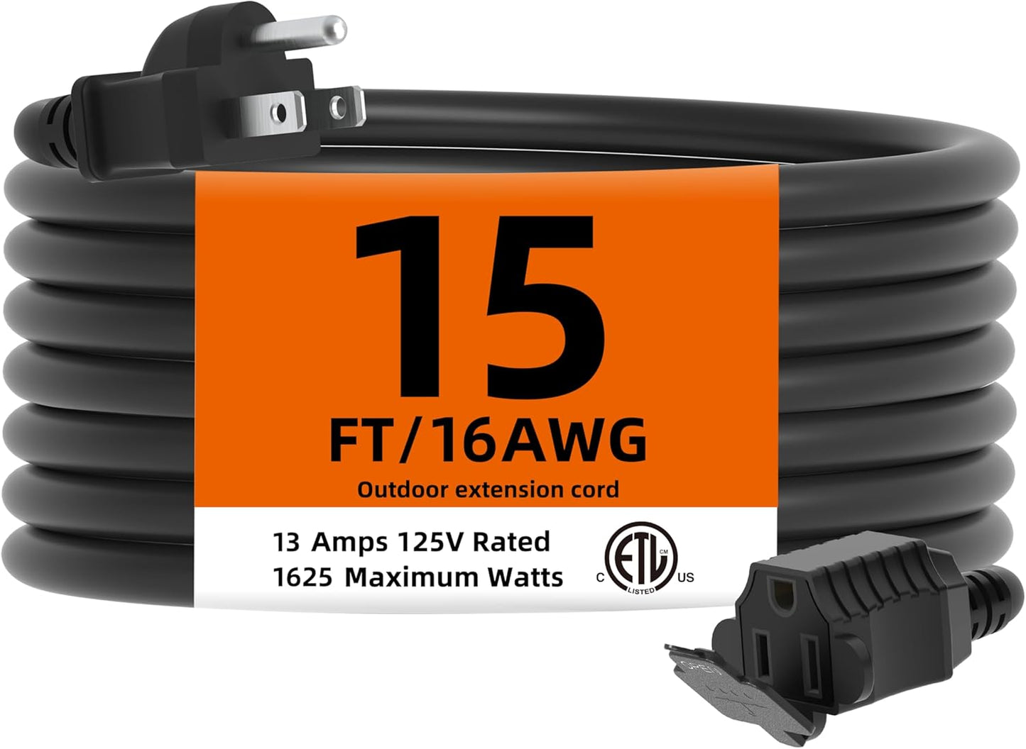 Cable extensión impermeable 15pies 3 clavijas 16AWG