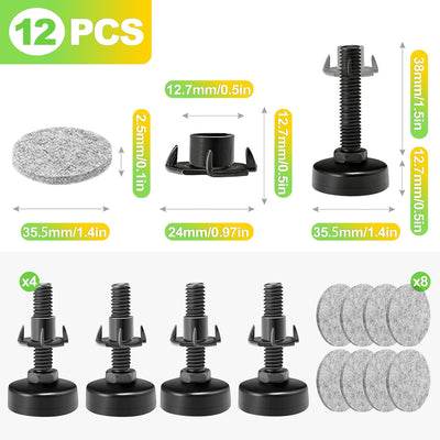 4 Niveladores Ajustables Muebles 3-16 Roscas Negro