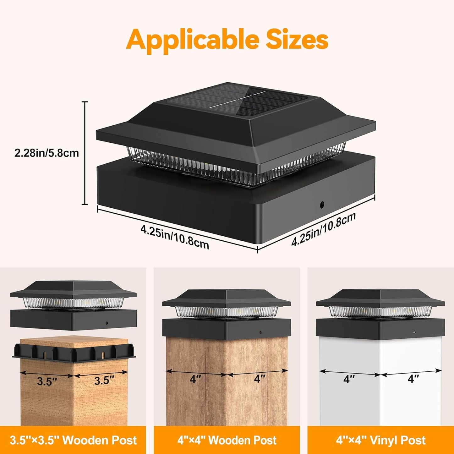 Luz solares para postes madera/vinilo IP65 negro brillante