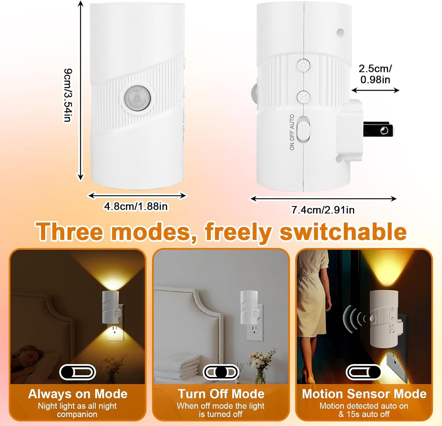 Luz Nocturna LED Enchufable con Sensor Movimiento 3000K