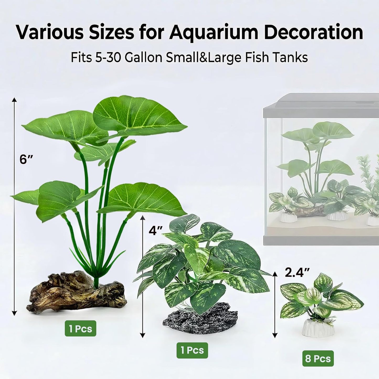 10 Pzas Decoración Acuario Sedas Plantas Betta