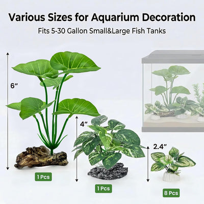10 Pzas Decoración Acuario Sedas Plantas Betta