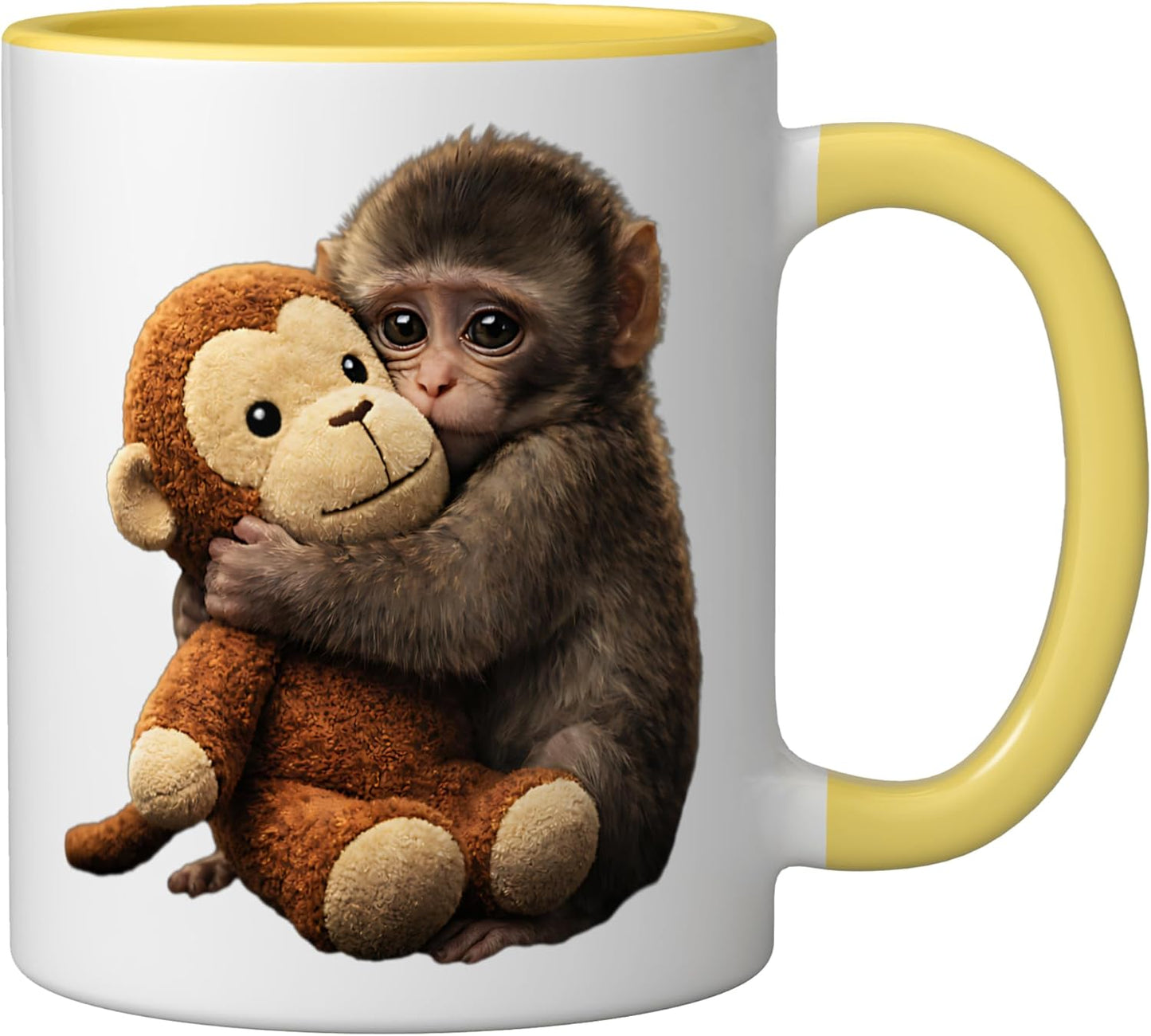 Taza de cerámica Baby Monkey Punch amarilla y blanca